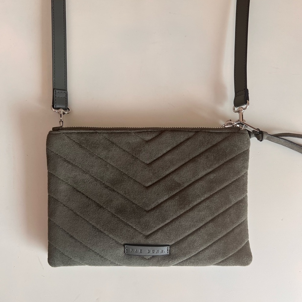 Rae Dunn Olive Green Quilted Crossbody Faux Suede Bag